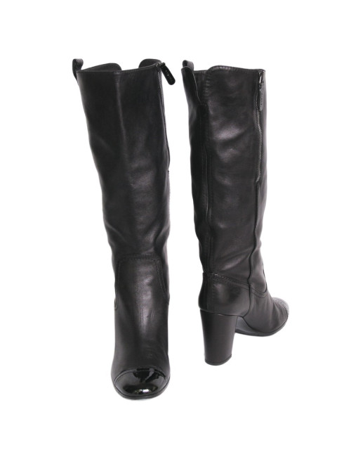 Bottes CHANEL T 41.5 Cuir d'agneau et vernis noirs