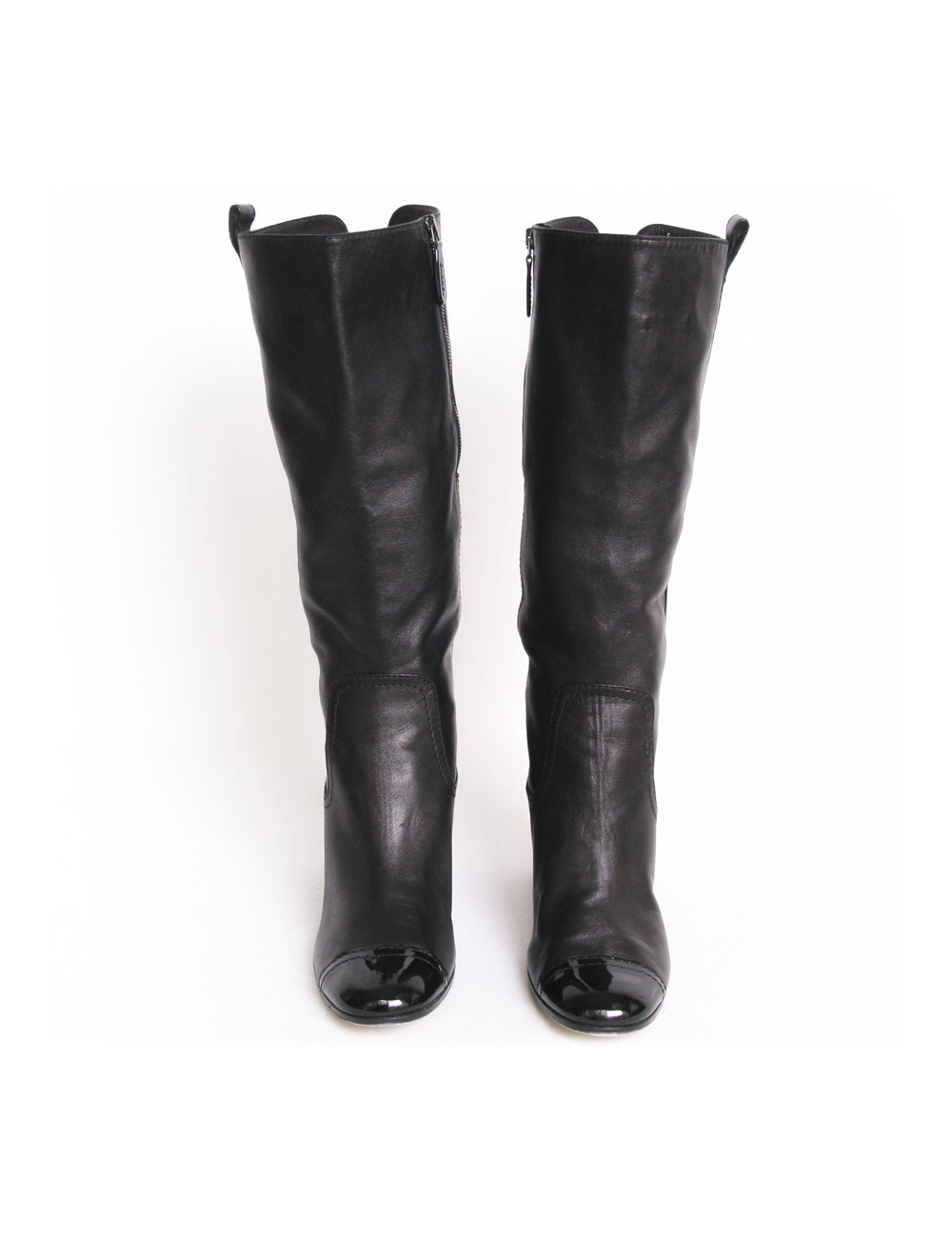 Bottes CHANEL T 41.5 Cuir d'agneau et vernis noirs