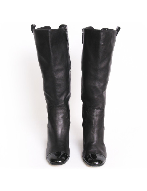 Bottes CHANEL T 41.5 Cuir d'agneau et vernis noirs