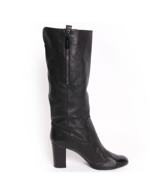 Bottes CHANEL T 41.5 Cuir d'agneau et vernis noirs