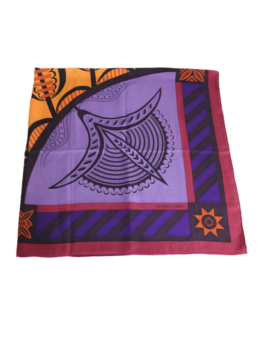 Châle HERMES "Géométrie crêtoise" cachemire et soie