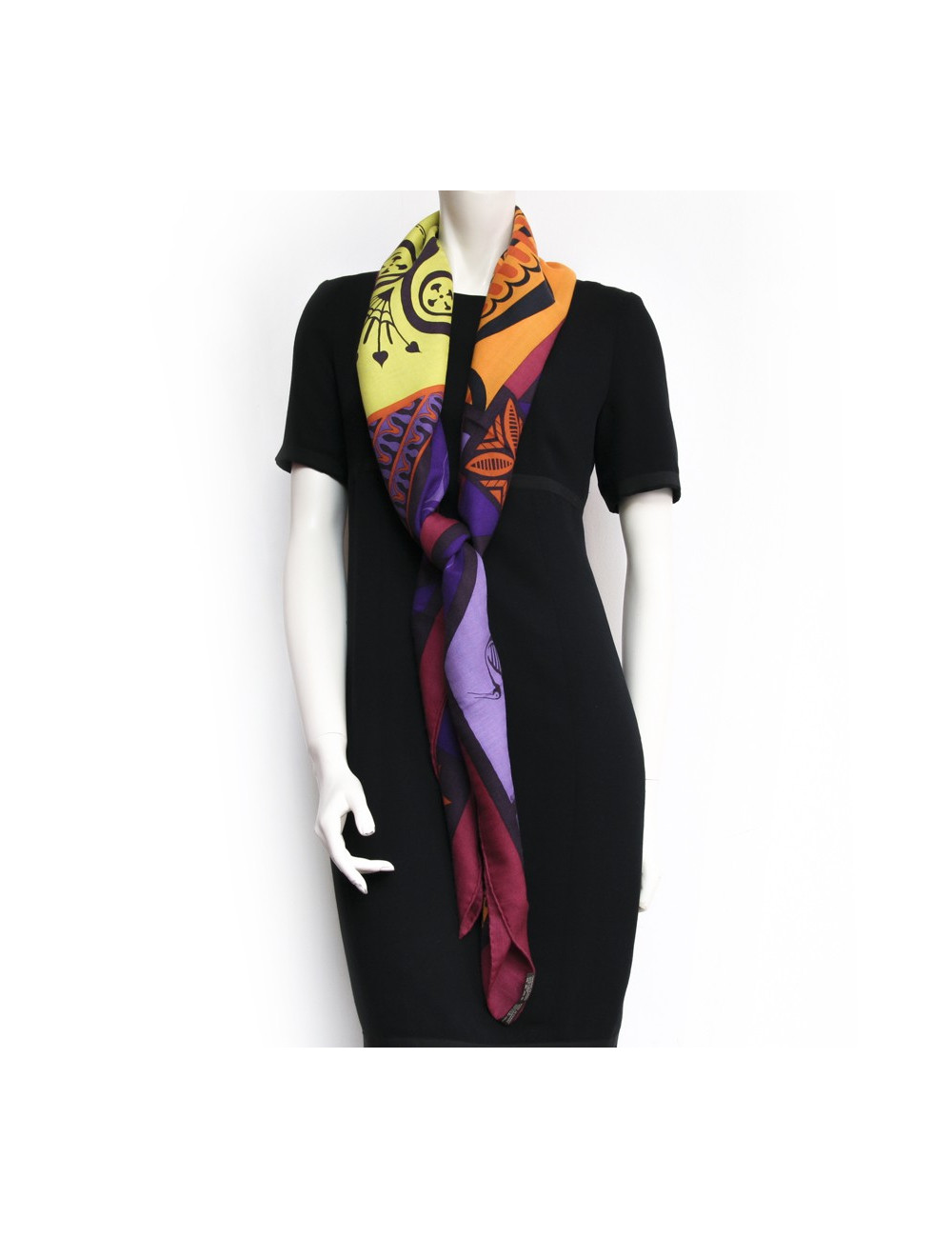 Châle HERMES "Géométrie crêtoise" cachemire et soie