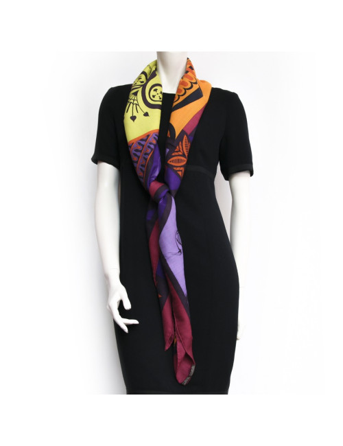 Châle HERMES "Géométrie crêtoise" cachemire et soie