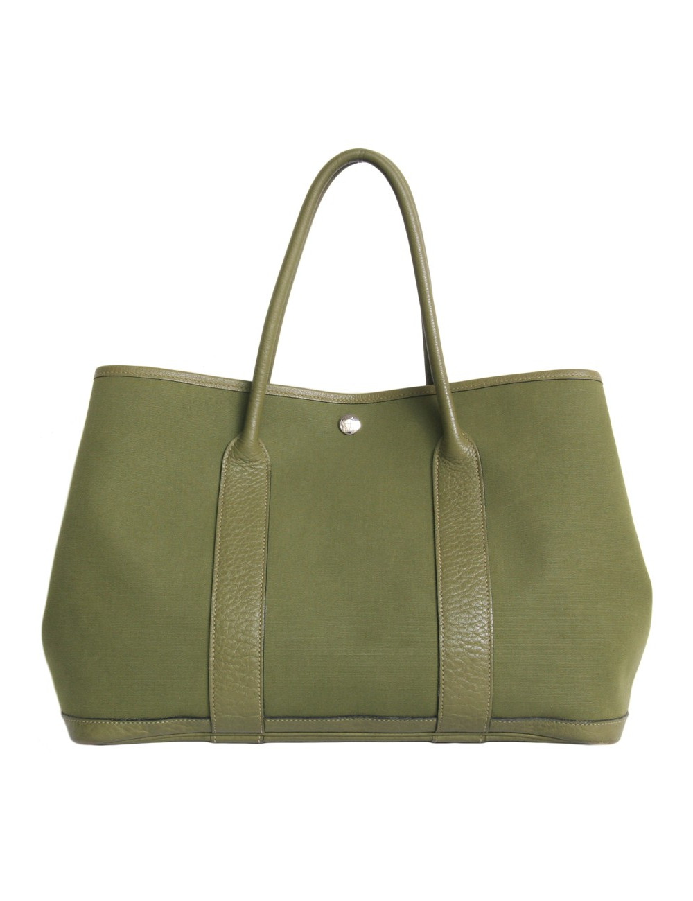 sac Garden party HERMES toile kaki et cuir taurillon Clémence bicolore