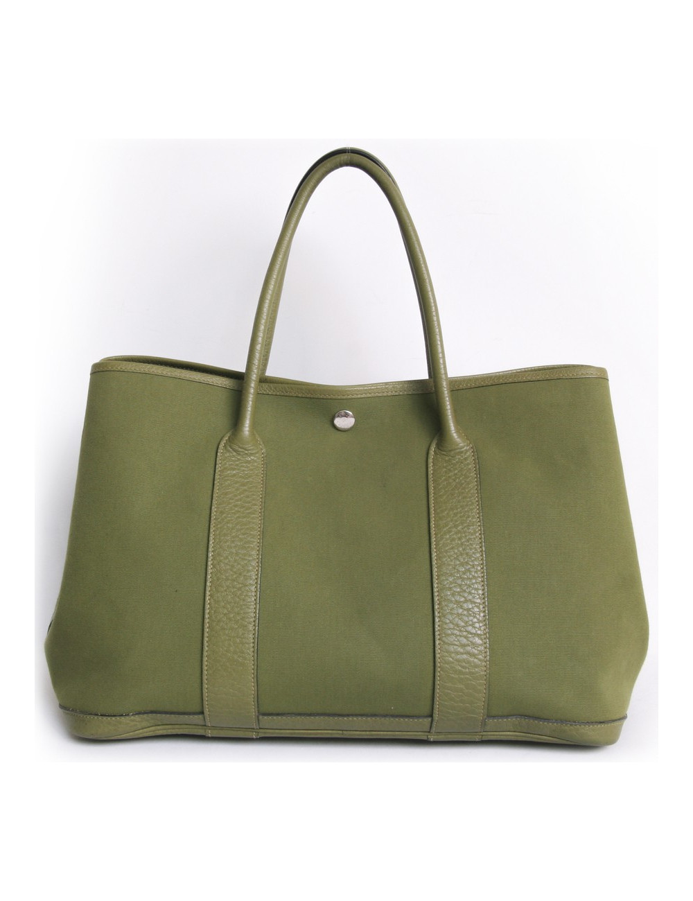 sac Garden party HERMES toile kaki et cuir taurillon Clémence bicolore