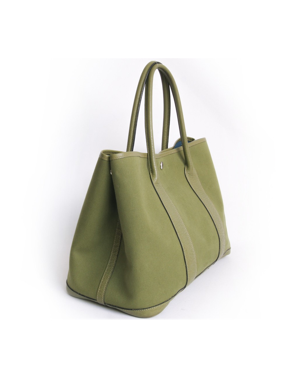 Sac Garden party HERMES toile kaki et cuir taurillon Clémence bicolore