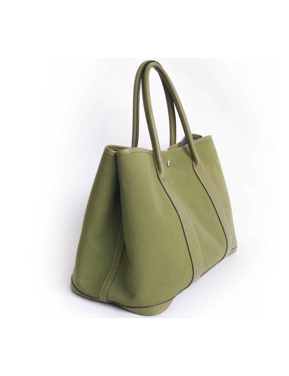 sac Garden party HERMES toile kaki et cuir taurillon Clémence bicolore