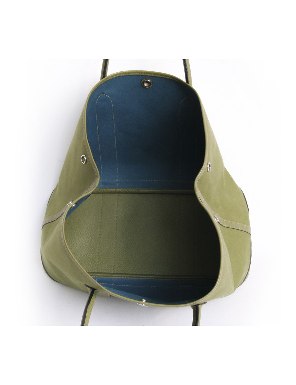 sac Garden party HERMES toile kaki et cuir taurillon Clémence bicolore