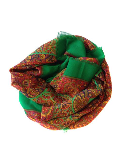 Grand carré de soie en laine et soie YVES SAINT LAURENT vert