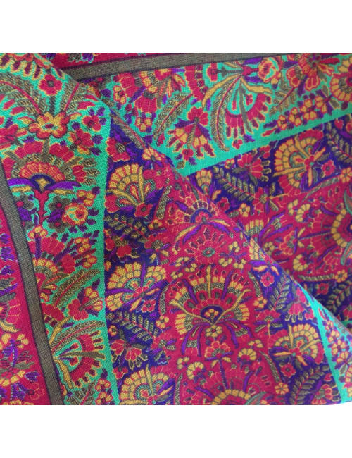 Grande étole YVES SAINT LAURENT en laine et soie vert imprimé