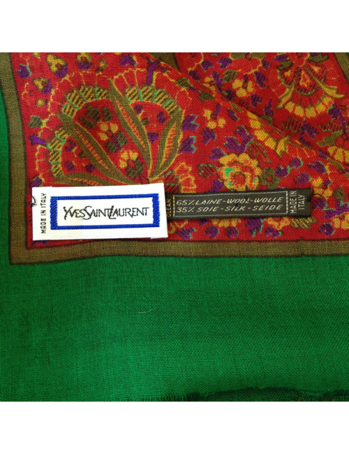 Grande étole YVES SAINT LAURENT en laine et soie vert imprimé
