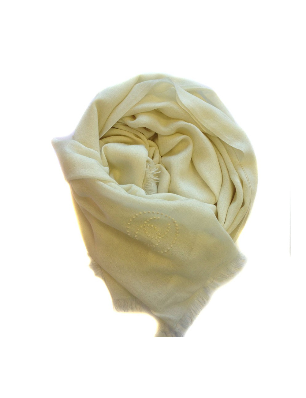 Etole CHANEL écrue à bord frangé en cachemire, soie et laine