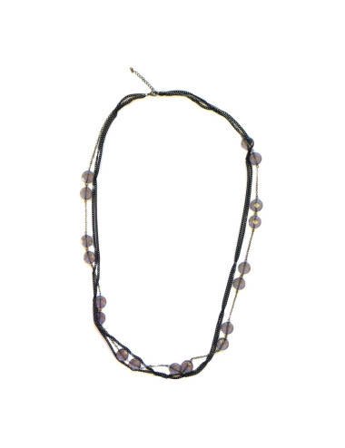 Sautoir MARGUERITE DE VALOIS multi chaîne noire et argent et pâte de verre mauve