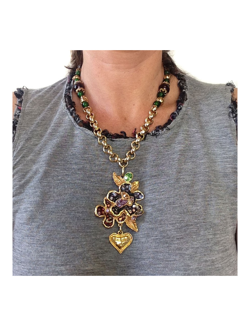 Collier haute couture CHRISTIAN LACROIX fleurs multicolore 