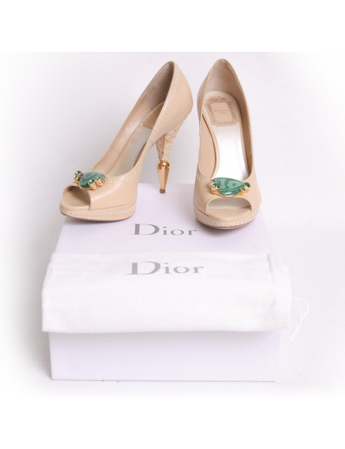 Sandales hautes DIOR T 37.5 bijou vert malachite
