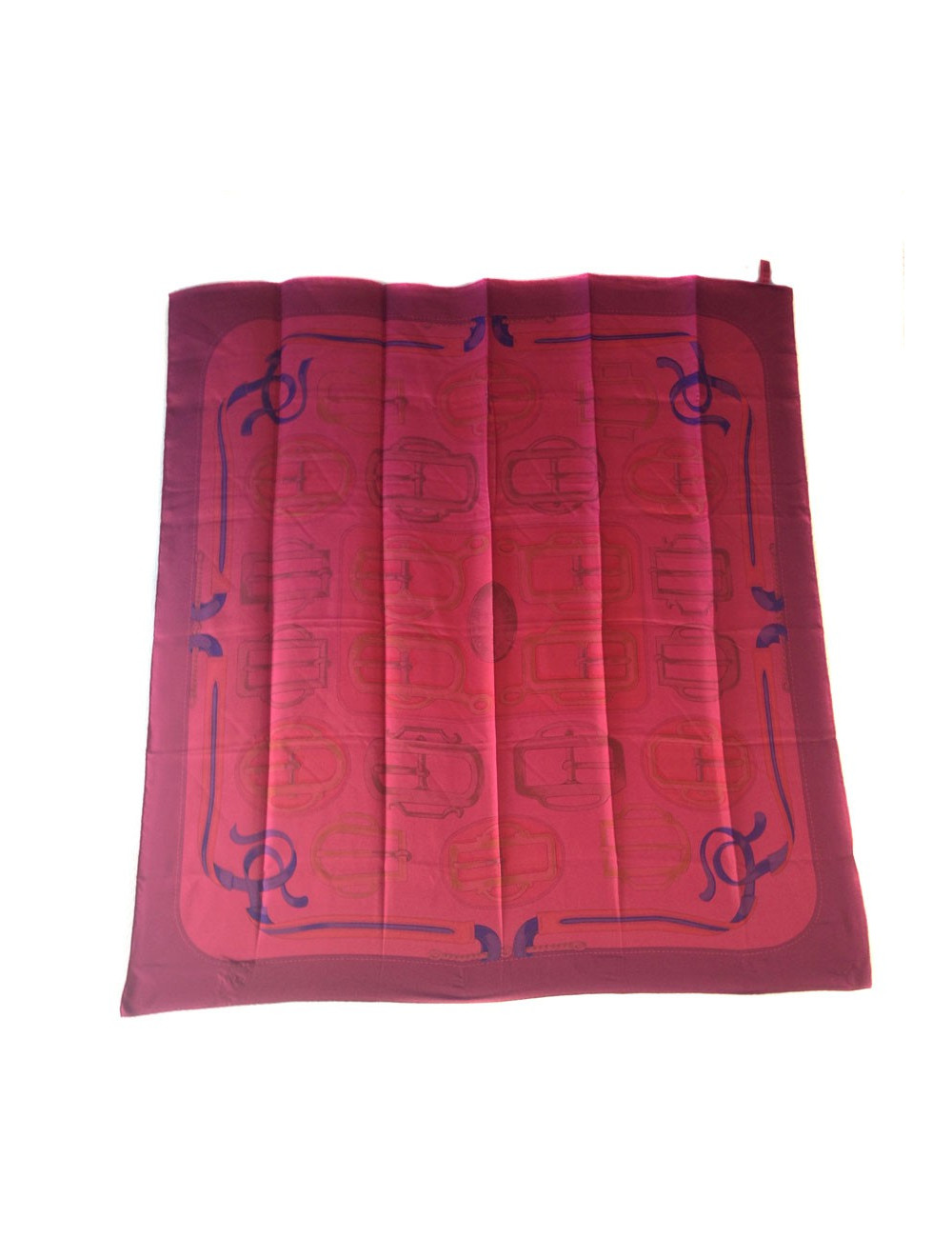 Grand foulard HERMES "Boucleries d'attelage" lie de vin