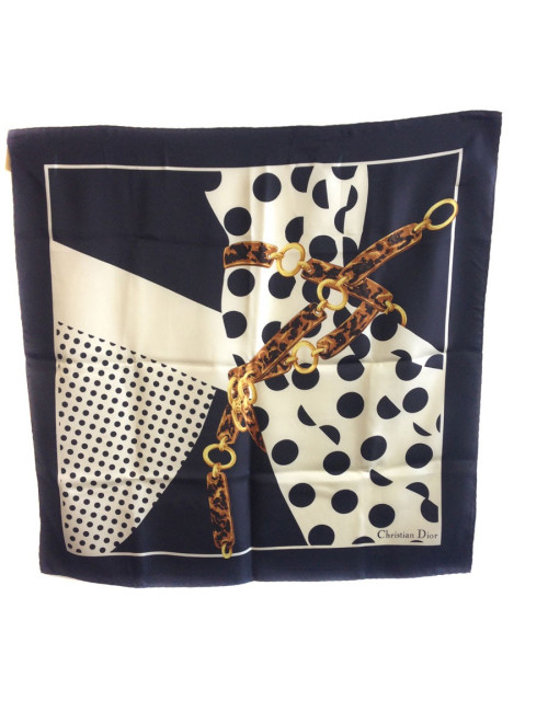 Foulard DIOR en soie beige et noir