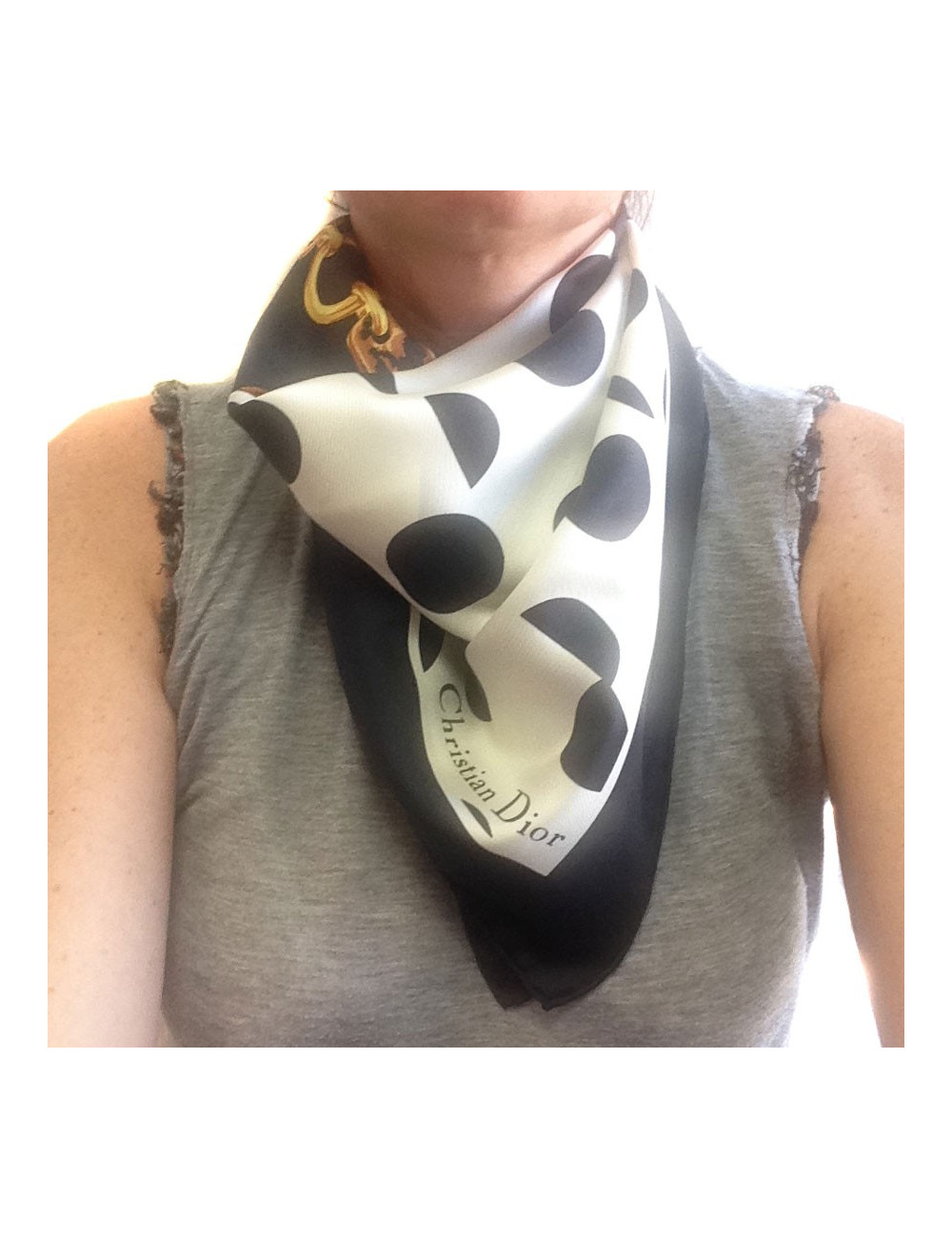 Foulard DIOR en soie beige et noir