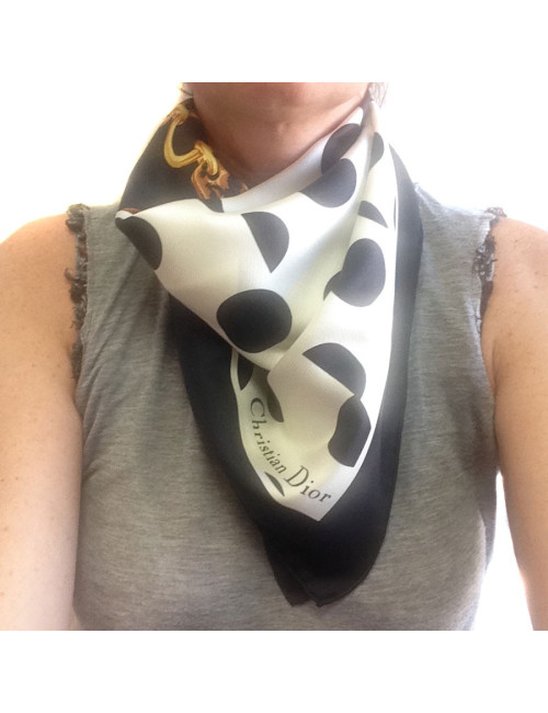 Foulard DIOR en soie beige et noir