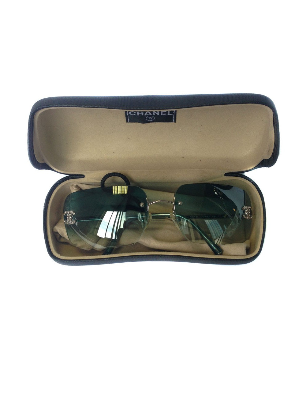 Lunettes de soleil CHANEL verre vert fumé double C strass