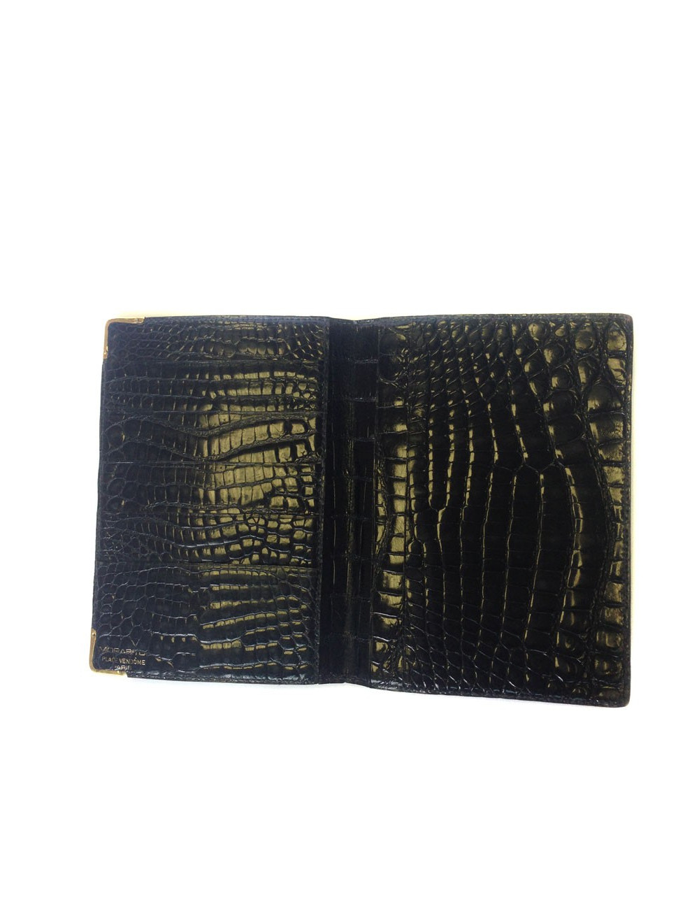 portefeuille MORABITO crocodile noir et bords en or 18 carats
