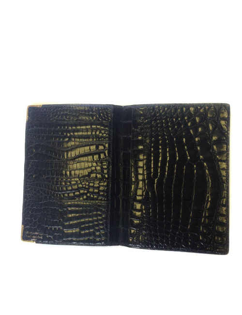 portefeuille MORABITO crocodile noir et bords en or 18 carats