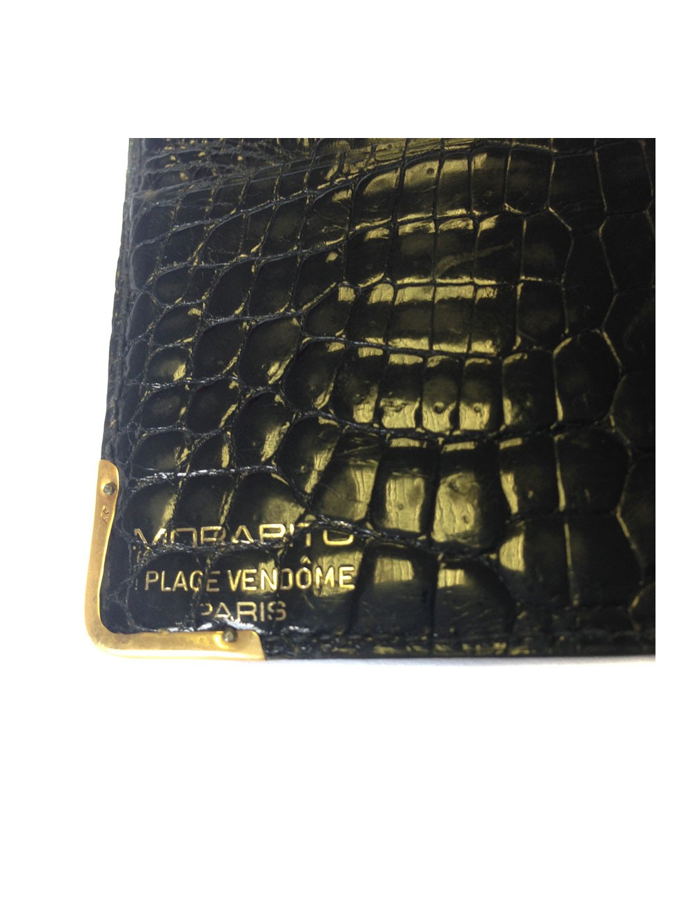 portefeuille MORABITO crocodile noir et bords en or 18 carats