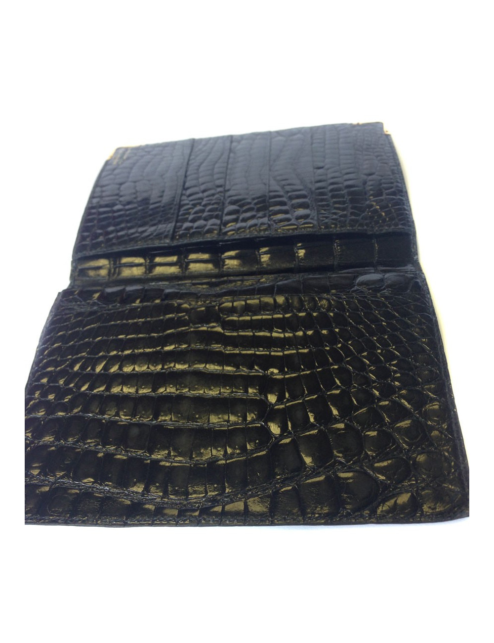 portefeuille MORABITO crocodile noir et bords en or 18 carats