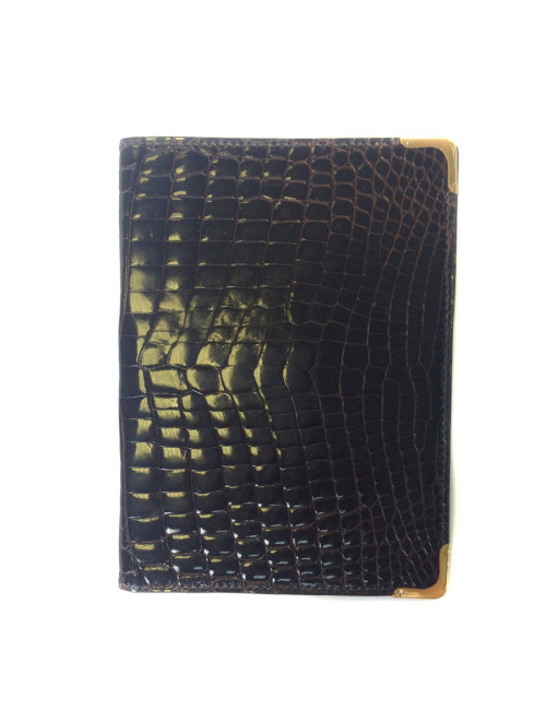 Portefeuille MORABITO crocodile marron coins en or 18 carats