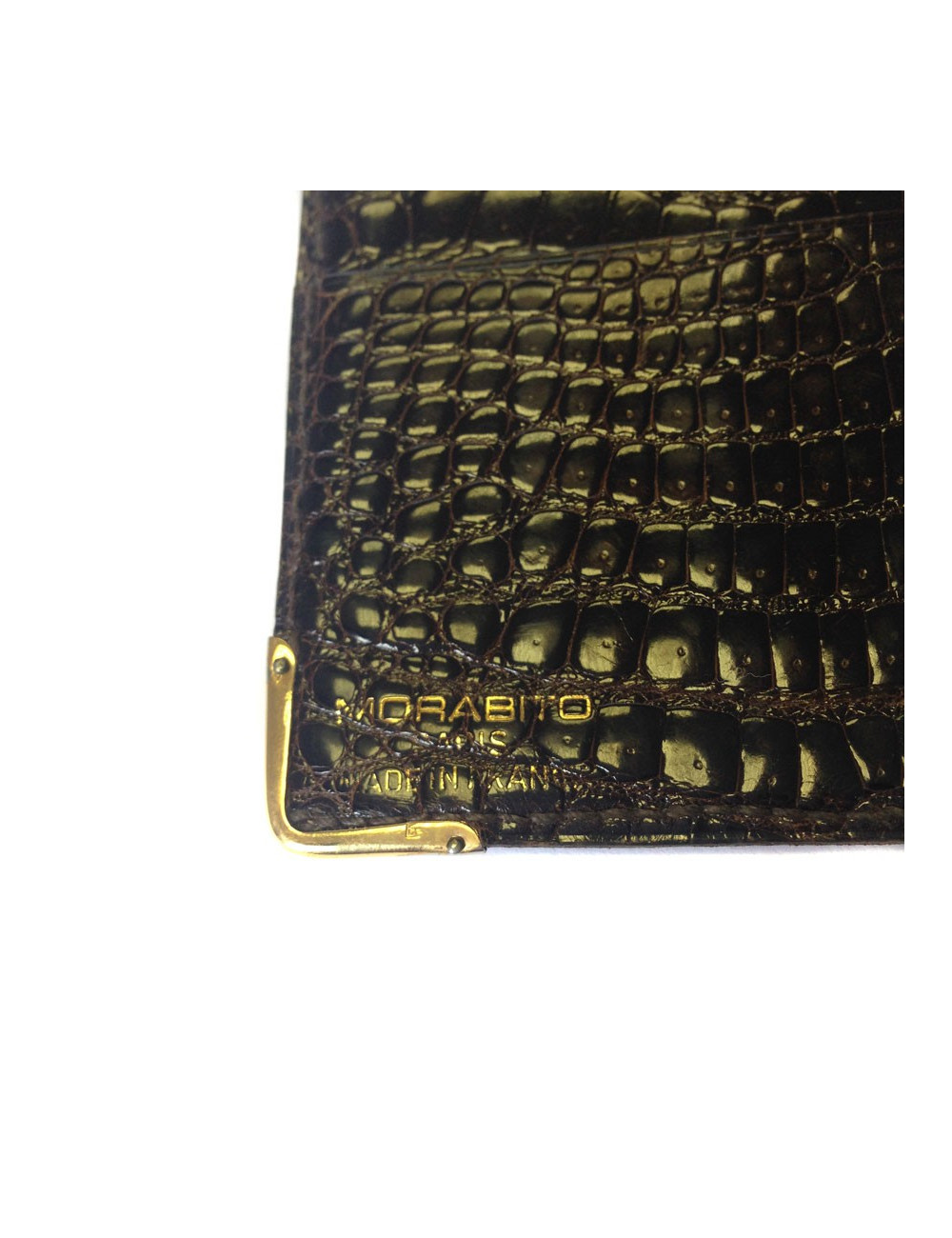 Portefeuille MORABITO crocodile marron coins en or 18 carats
