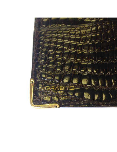 Portefeuille MORABITO crocodile marron coins en or 18 carats
