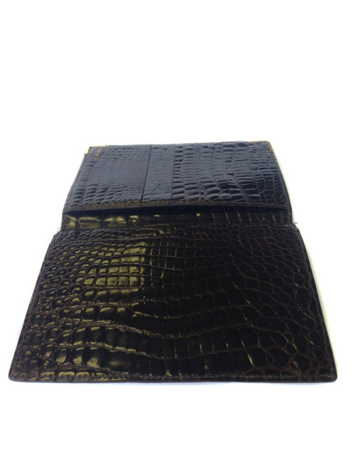Portefeuille MORABITO crocodile marron coins en or 18 carats