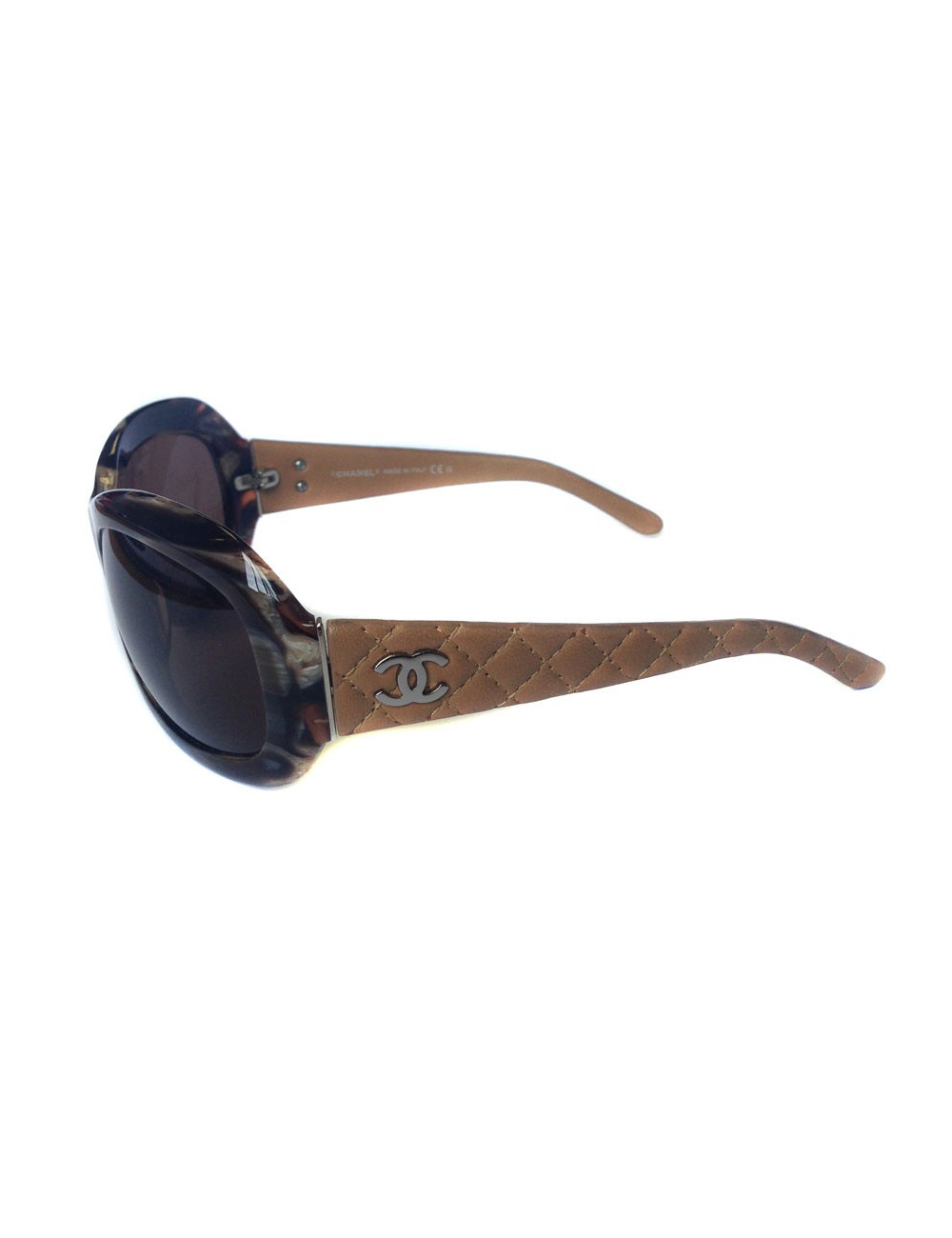 Lunettes de soleil CHANEL façon bois et branches cuir matelassé 