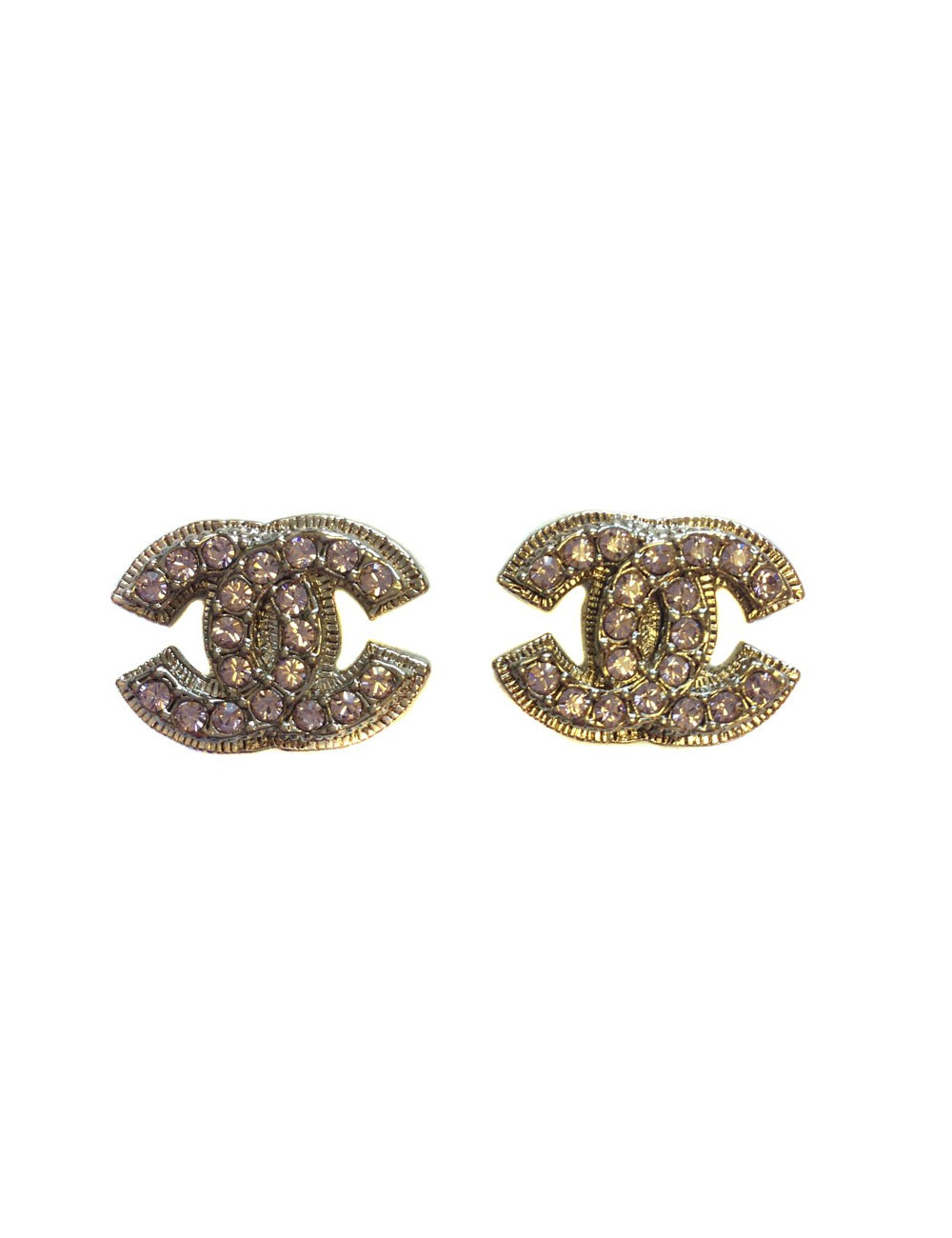 Clips d'oreille CHANEL CC en strass rose