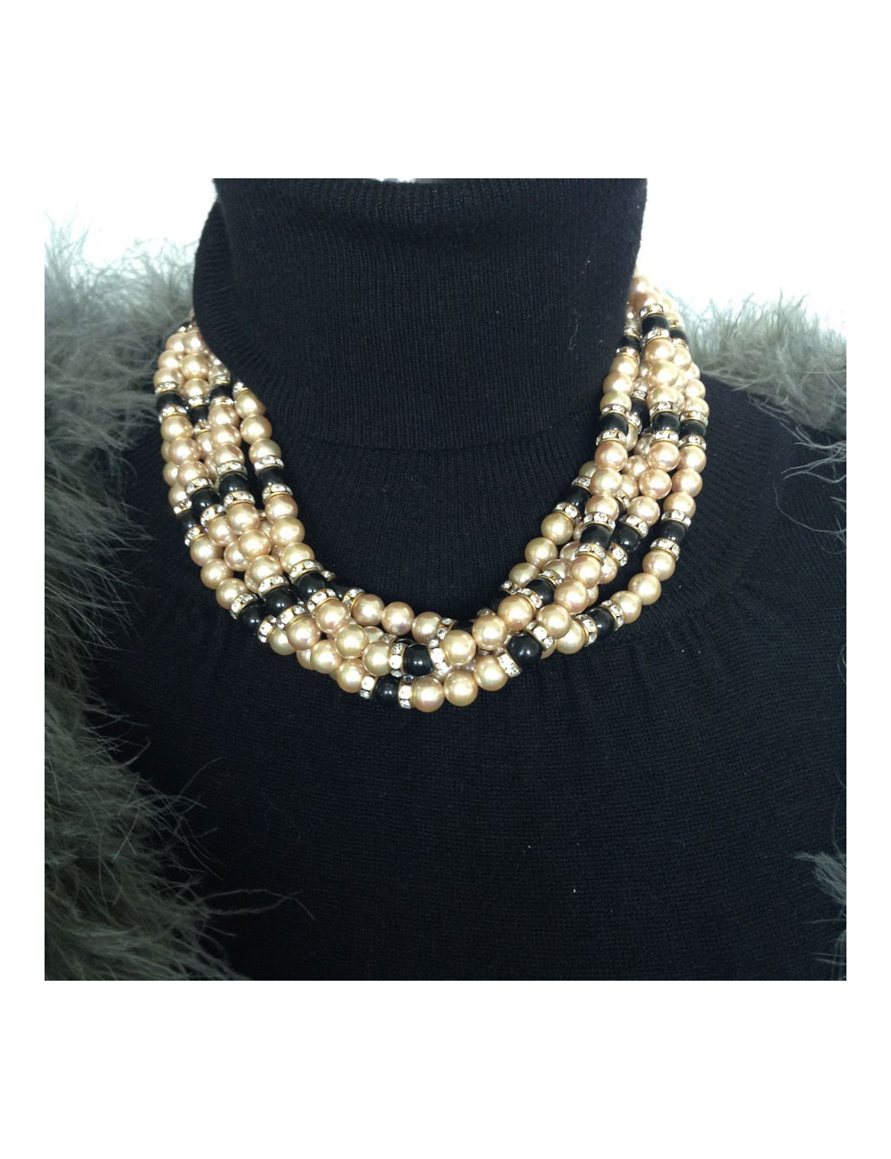 Collier ras du cou VOGUE BIJOUX multi rangs de perles et strass swarovski