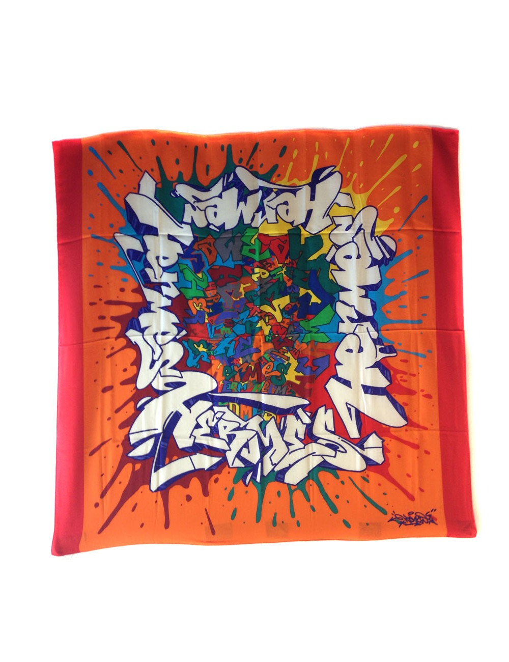 Châle HERMES orange cachemire et soie modèle graffiti