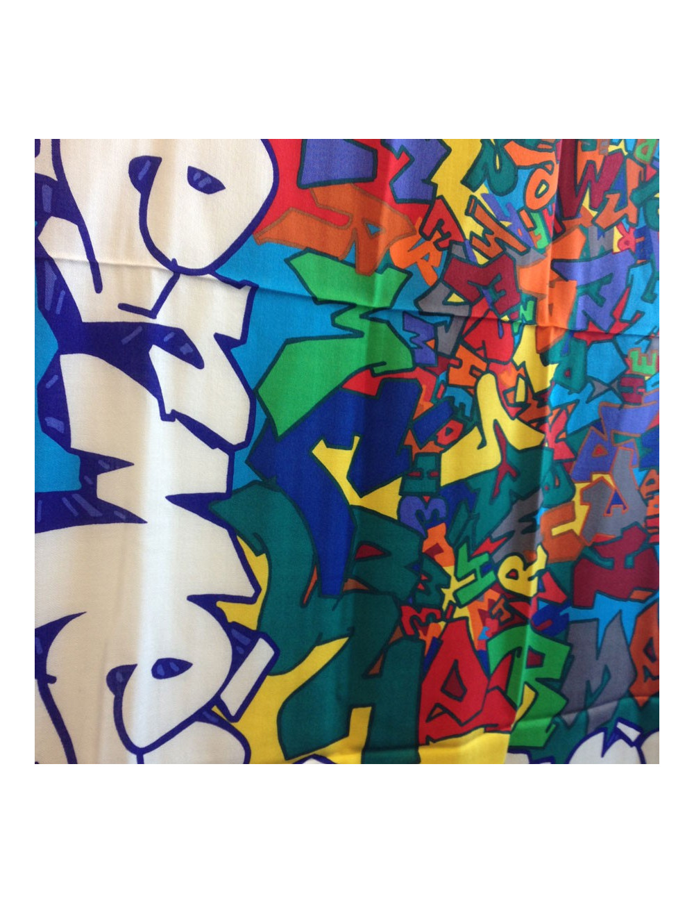 Châle HERMES orange cachemire et soie modèle graffiti