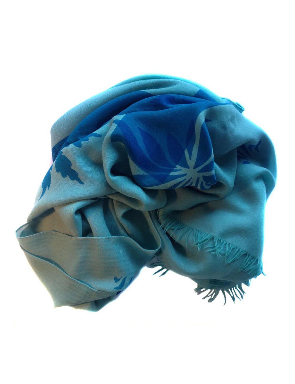 Grand châle HERMES bleu  avec motifs cachemire et laine