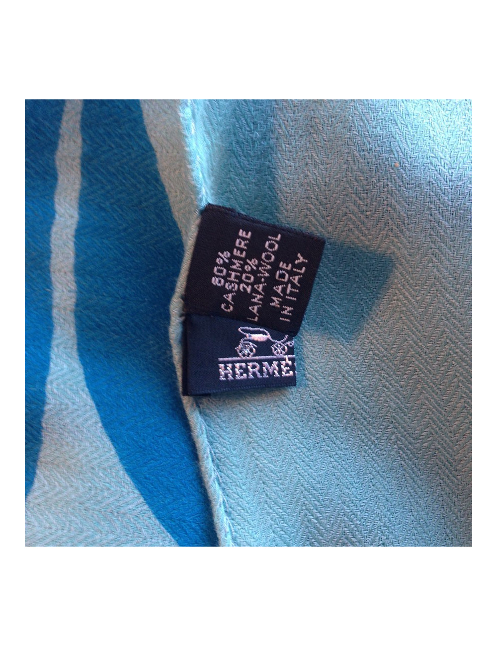 Grand châle HERMES bleu  avec motifs cachemire et laine