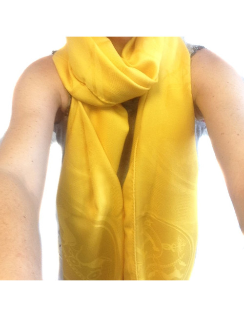 Longue étole HERMES jaune cachemire et soie