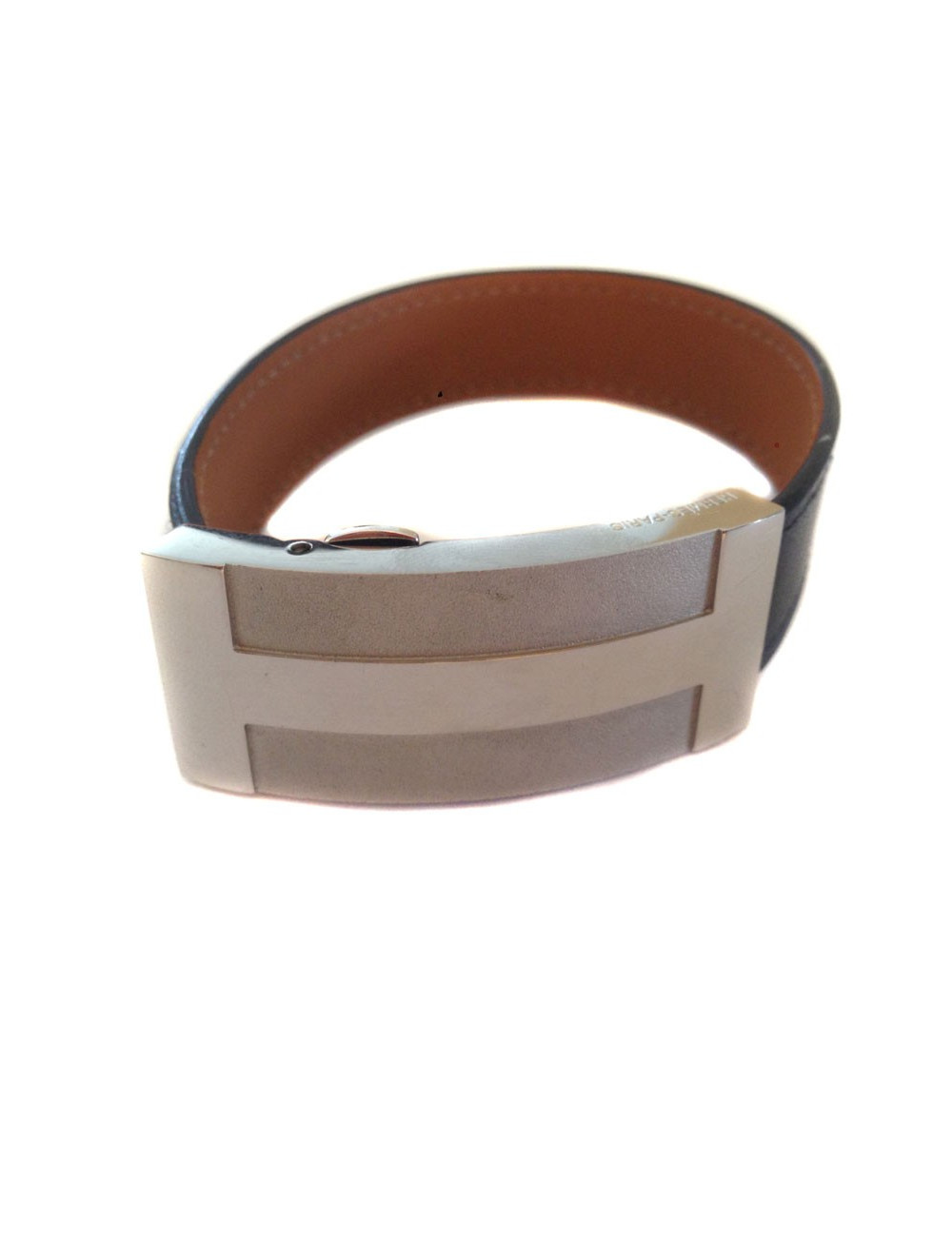 Bracelet HERMES homme cuir et métal palladié