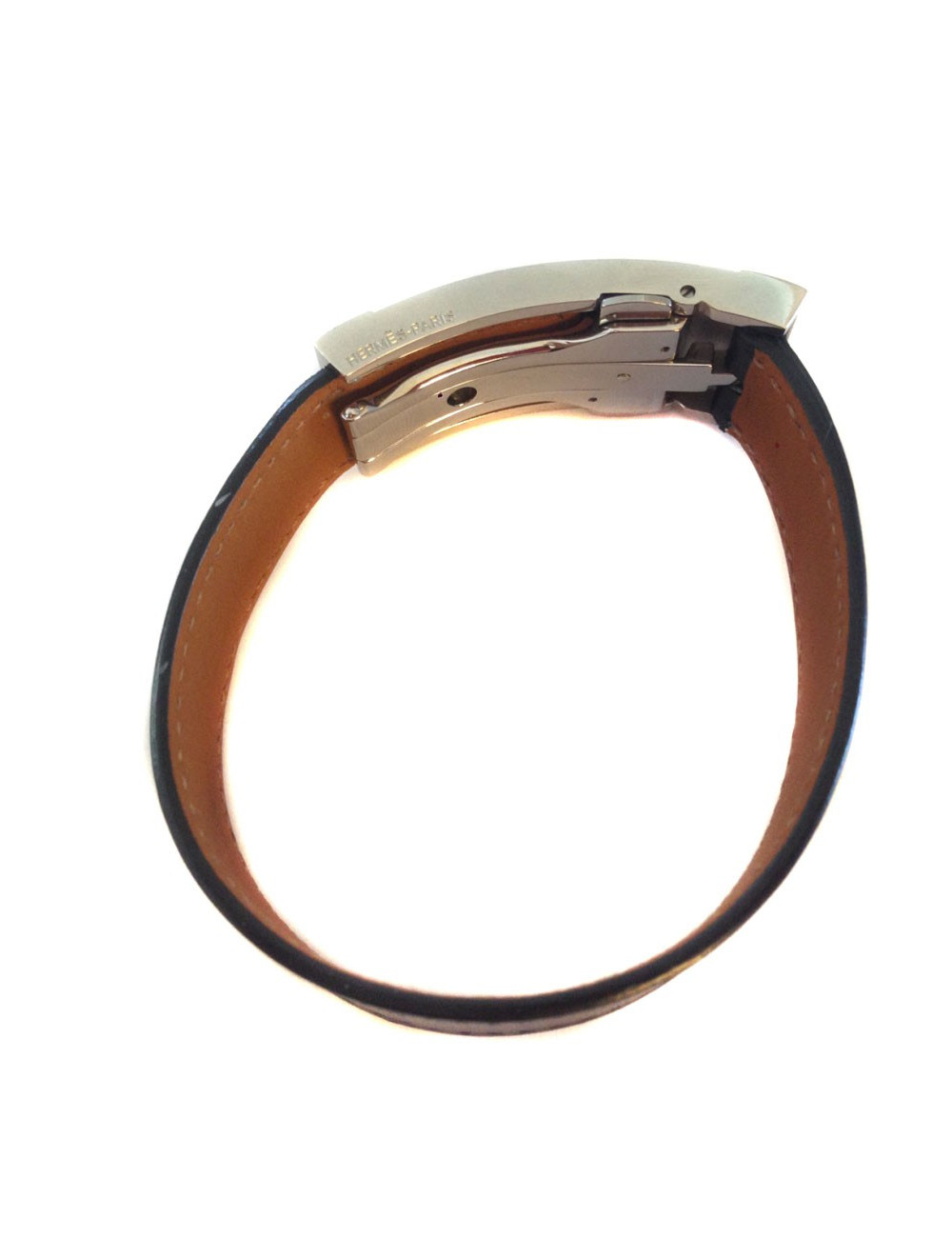 Bracelet HERMES homme cuir et métal palladié