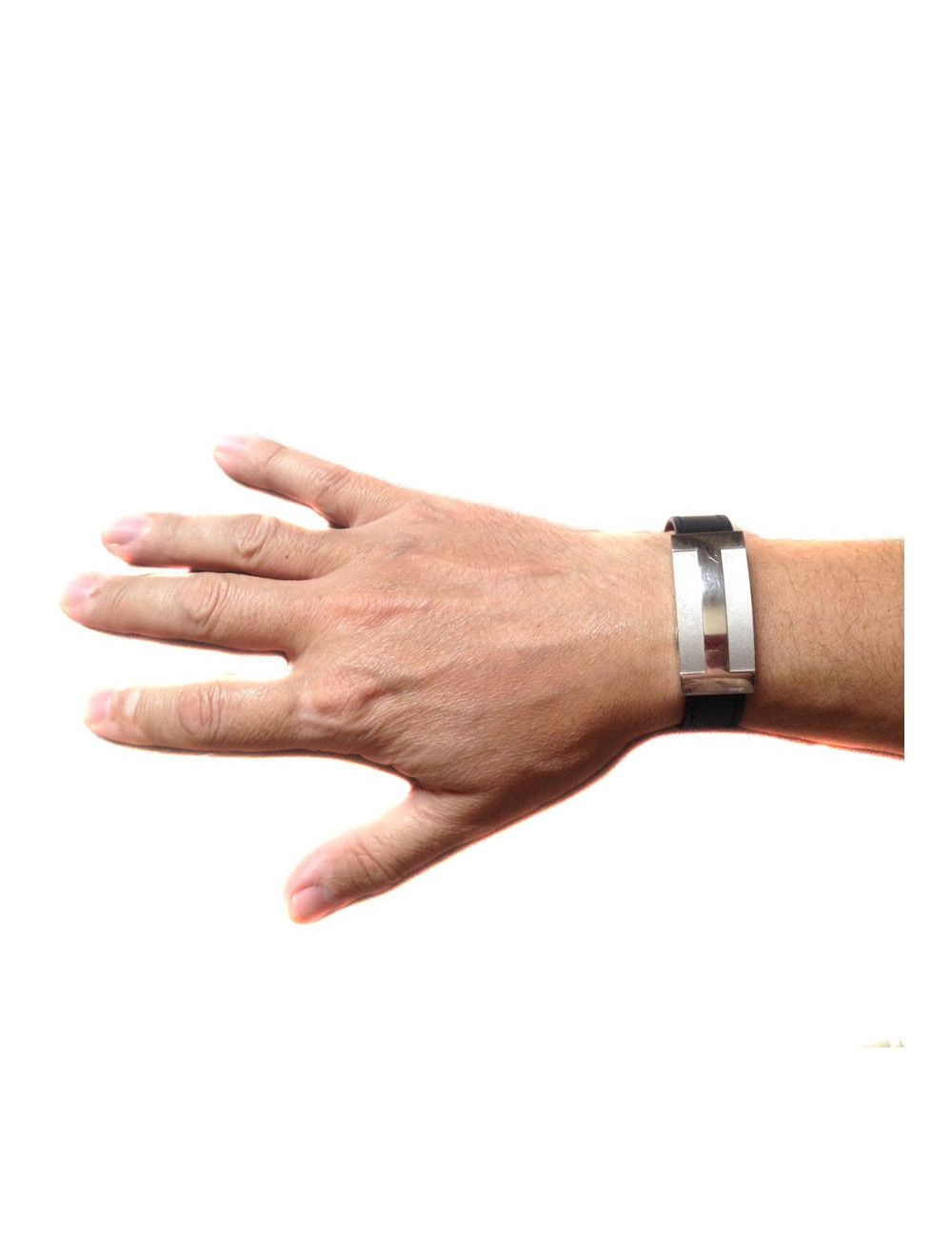 Bracelet HERMES homme cuir et métal palladié