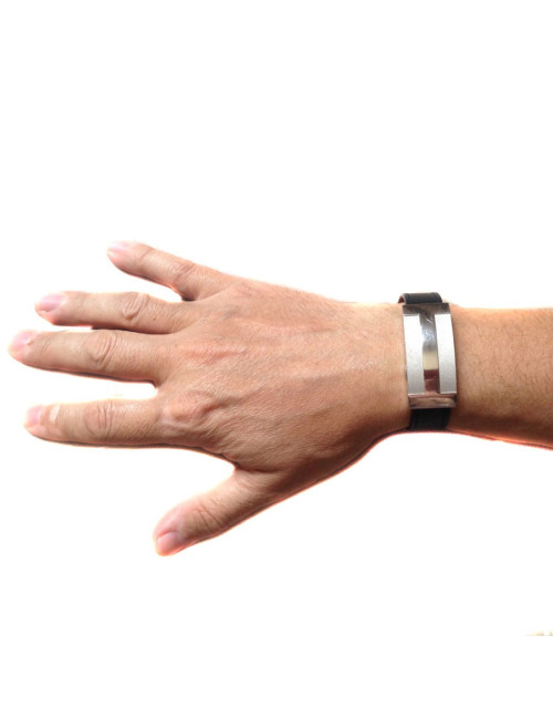 Bracelet HERMES homme cuir et métal palladié