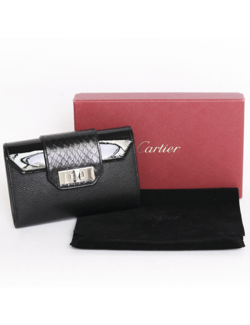 CARTIER wallet in black grained leather and snake