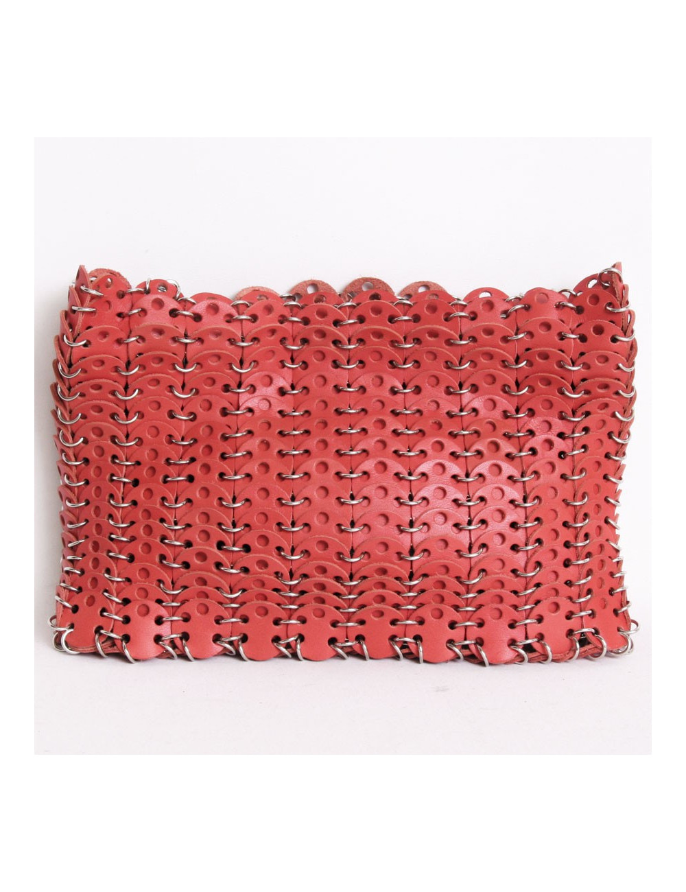 PACO RABANNE bag in coral leather and palladium metal