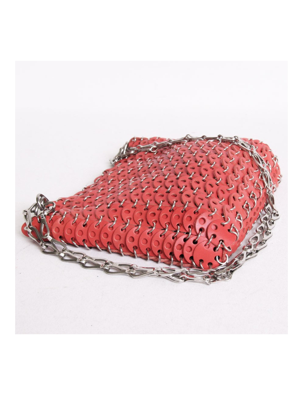 PACO RABANNE bag in coral leather and palladium metal