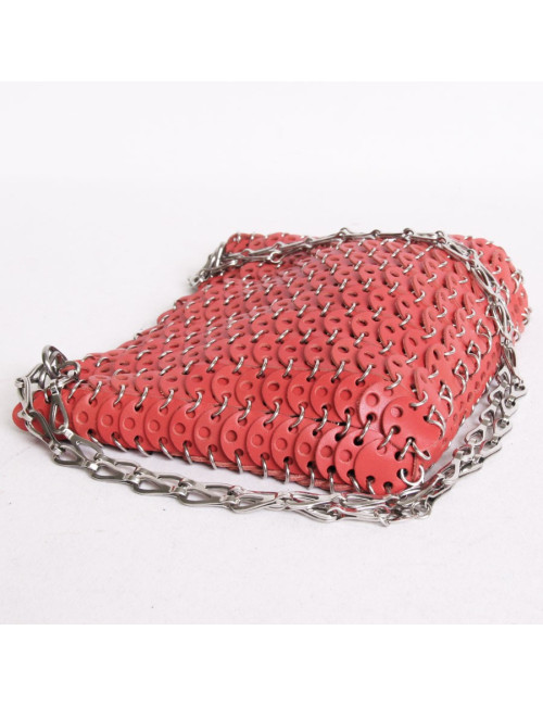 PACO RABANNE bag in coral leather and palladium metal