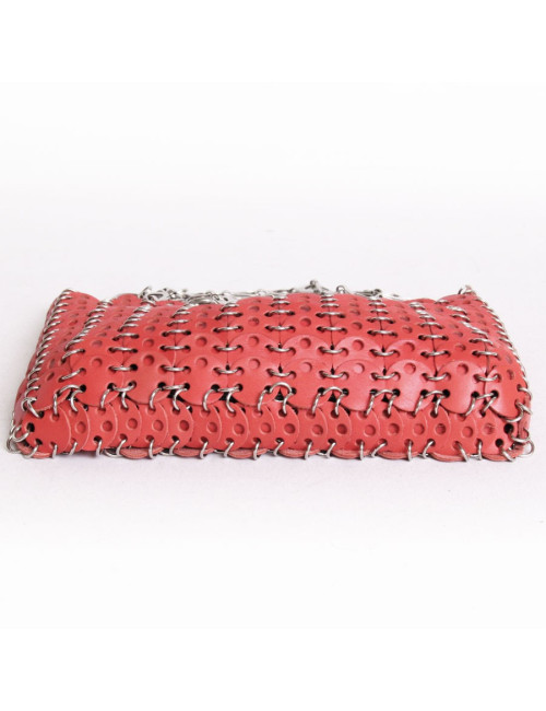 PACO RABANNE bag in coral leather and palladium metal