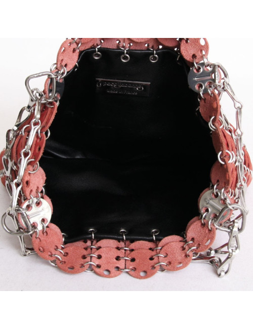 PACO RABANNE bag in coral leather and palladium metal